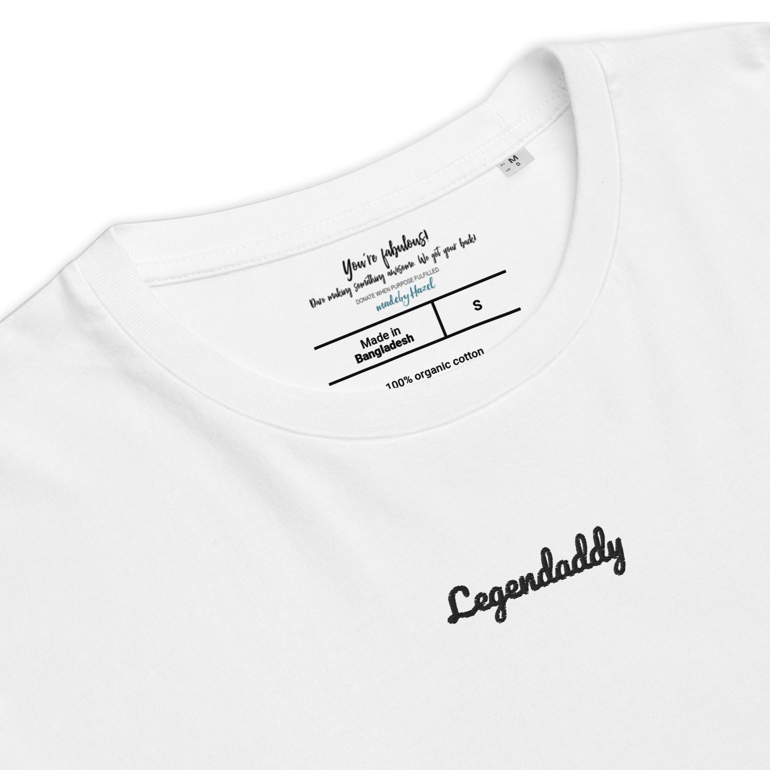 Legendaddy zoomed in organic-cotton t-shirt white-front White