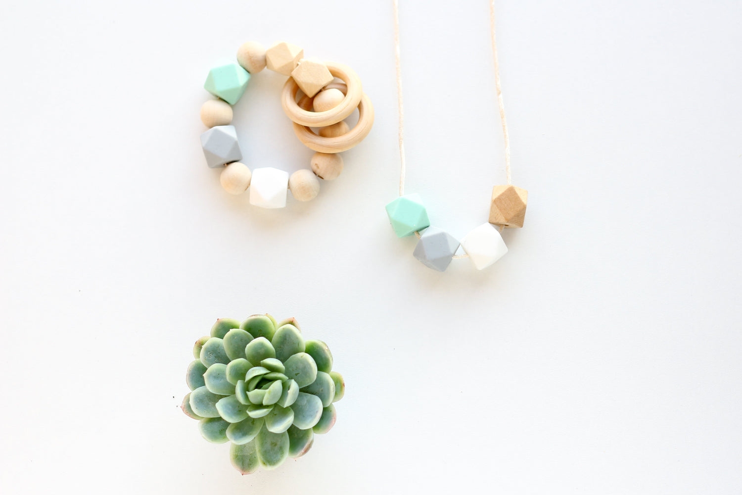 Mint Rattle - wood & silicone!.