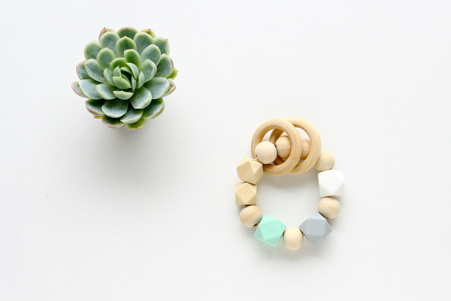 Mint Rattle - wood & silicone!.