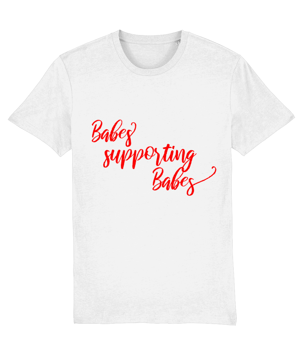 Babes supporting babes white Organic T-shirt with red text