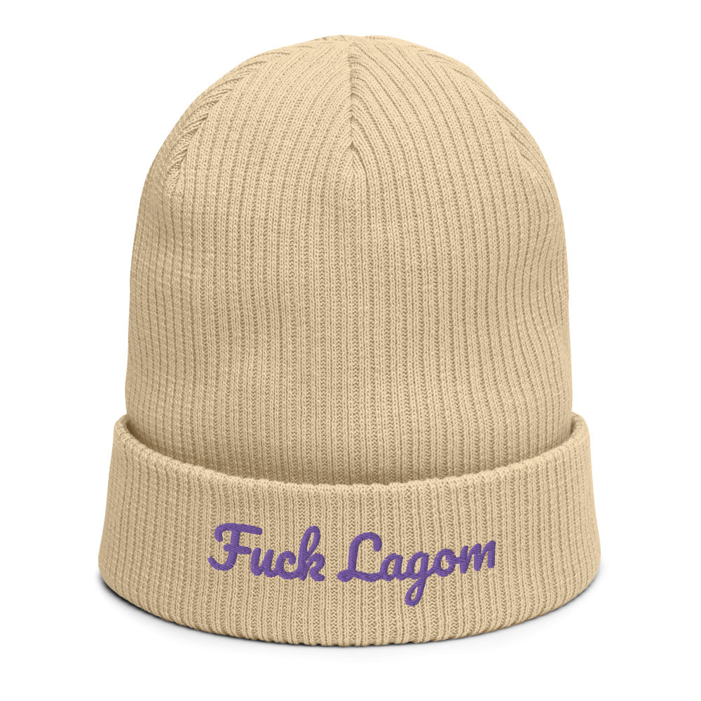 Fuck Lagom Sand organic beanie from madebyHazel