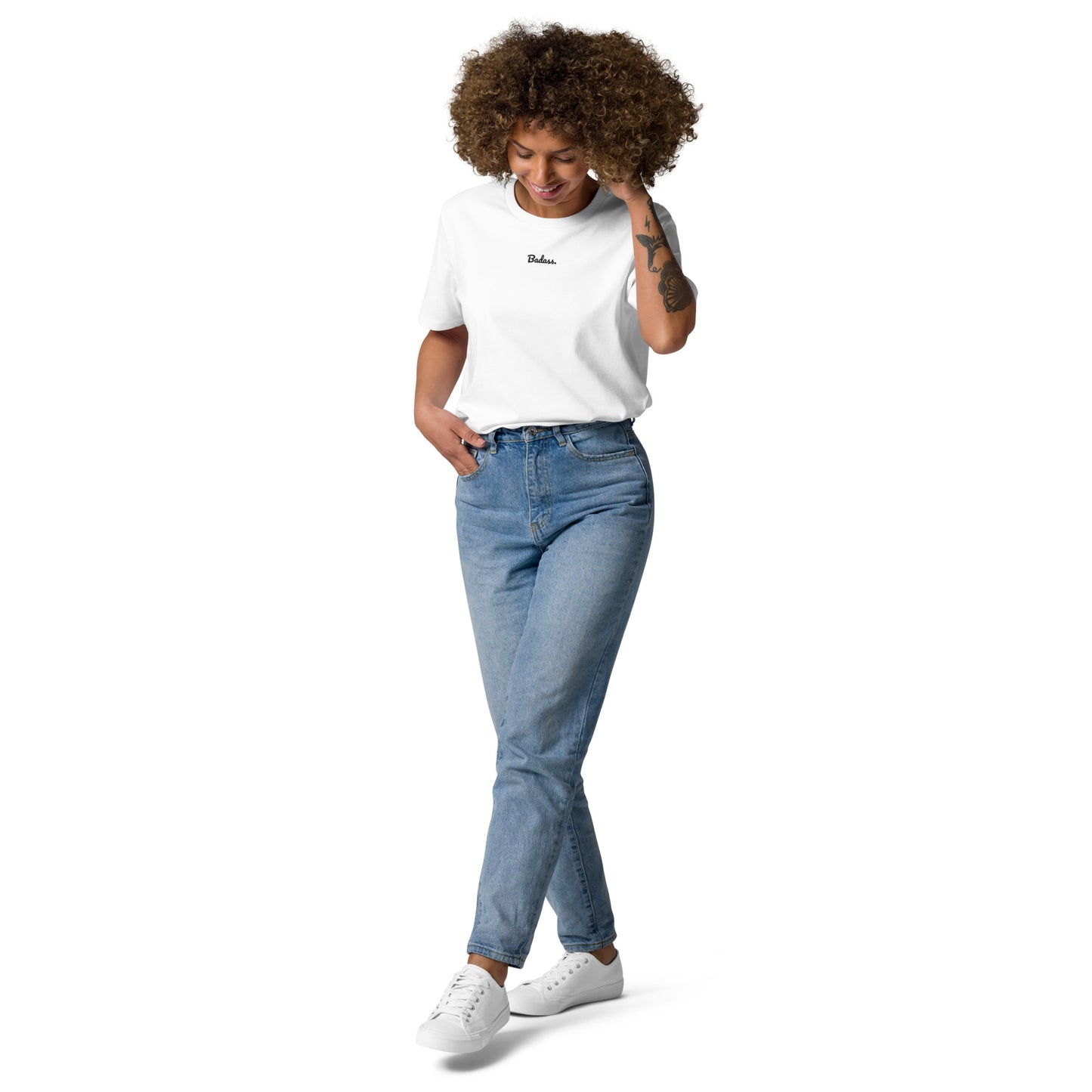 Badass. embroided on a unisex organic cotton T-shirt