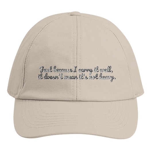 Just because_organic cotton_cap_Classic Sand_front-embroidery from madebyHazel