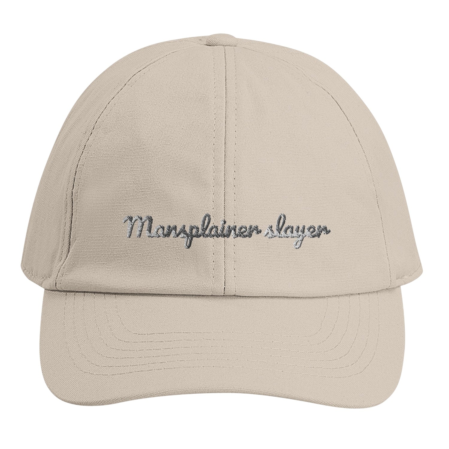 Mansplainer slayer organic cotton cap_ lassic Sand_front-embroidery