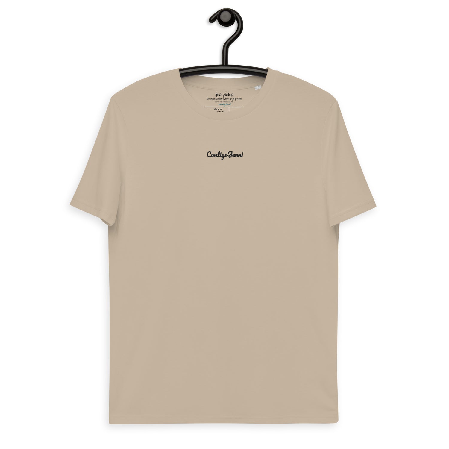 Contigo Jenni - Beige organic cotton T-shirt. Feminist - FIFA - UEFA - Rubiales - Hermoso