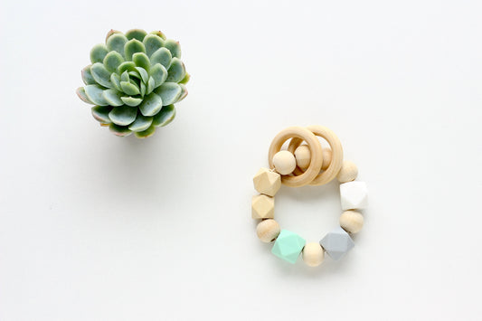 Mint Rattle - wood & silicone!.