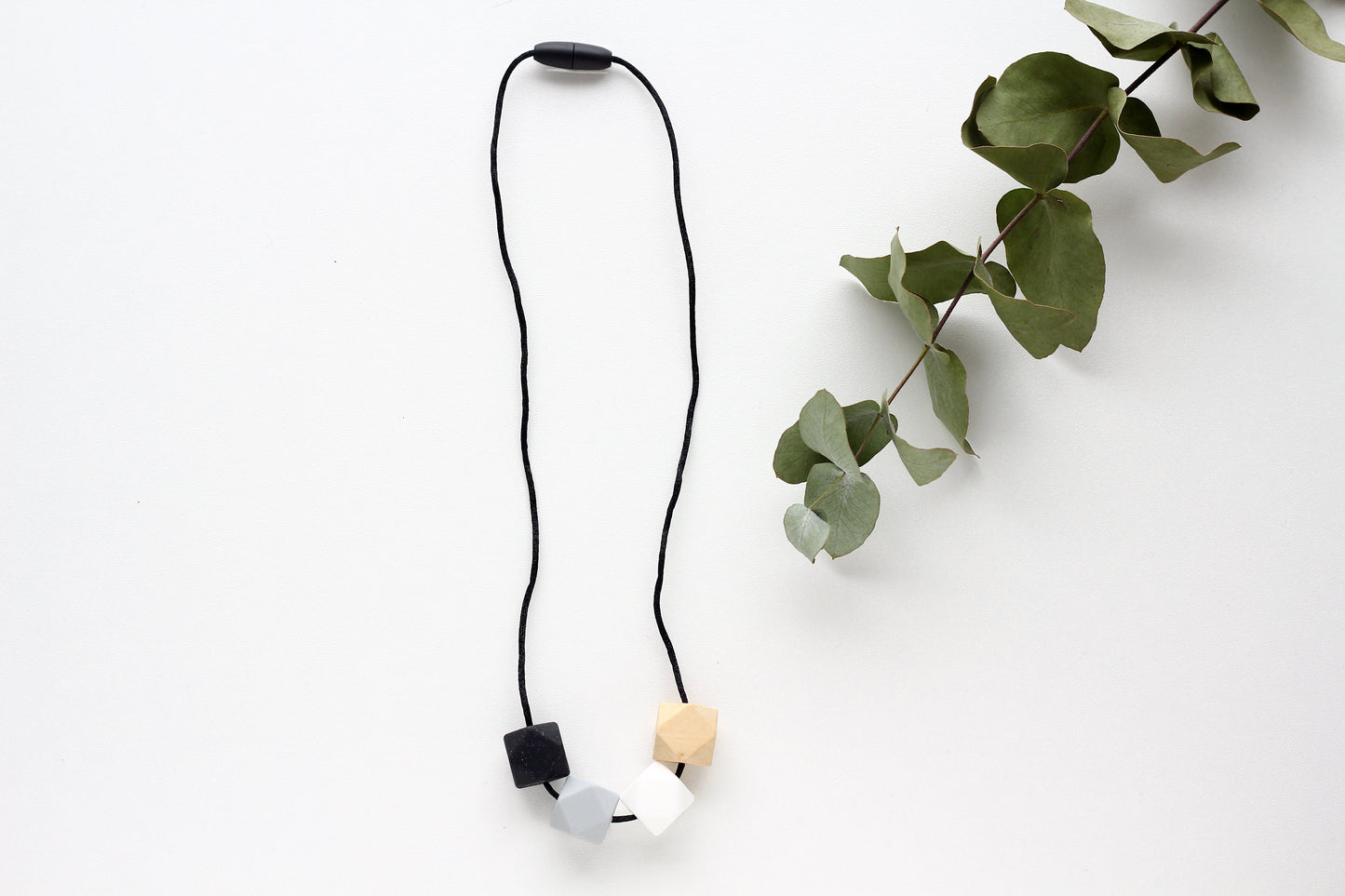 Black - Fiddle Teething Activity Necklace natural wood & silicone!