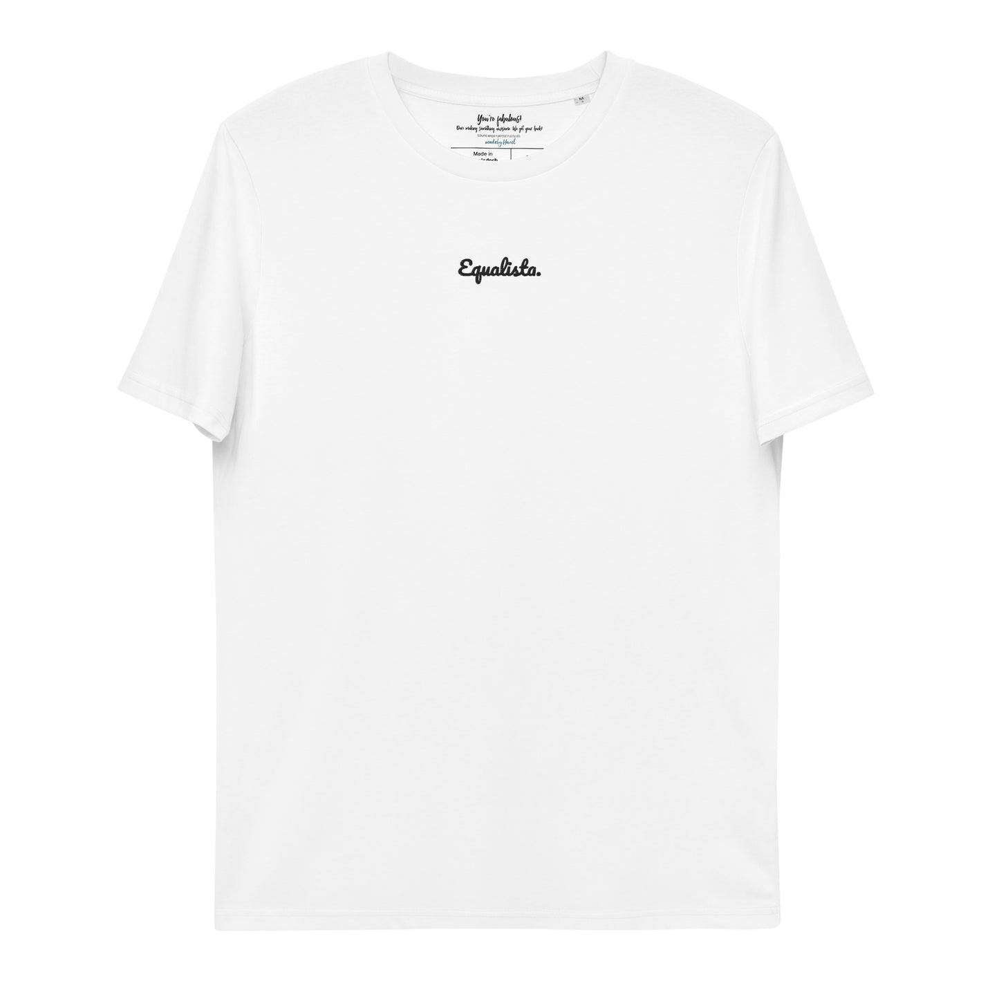 Equalista organic cotton T-shirt with Equalista embroided on the center of the Tee