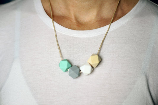 Mint - Fiddle Teething Activity Necklace natural wood & silicone!