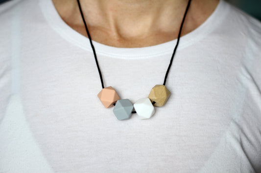 Peach - Fiddle Teething Activity Necklace natural wood & silicone!