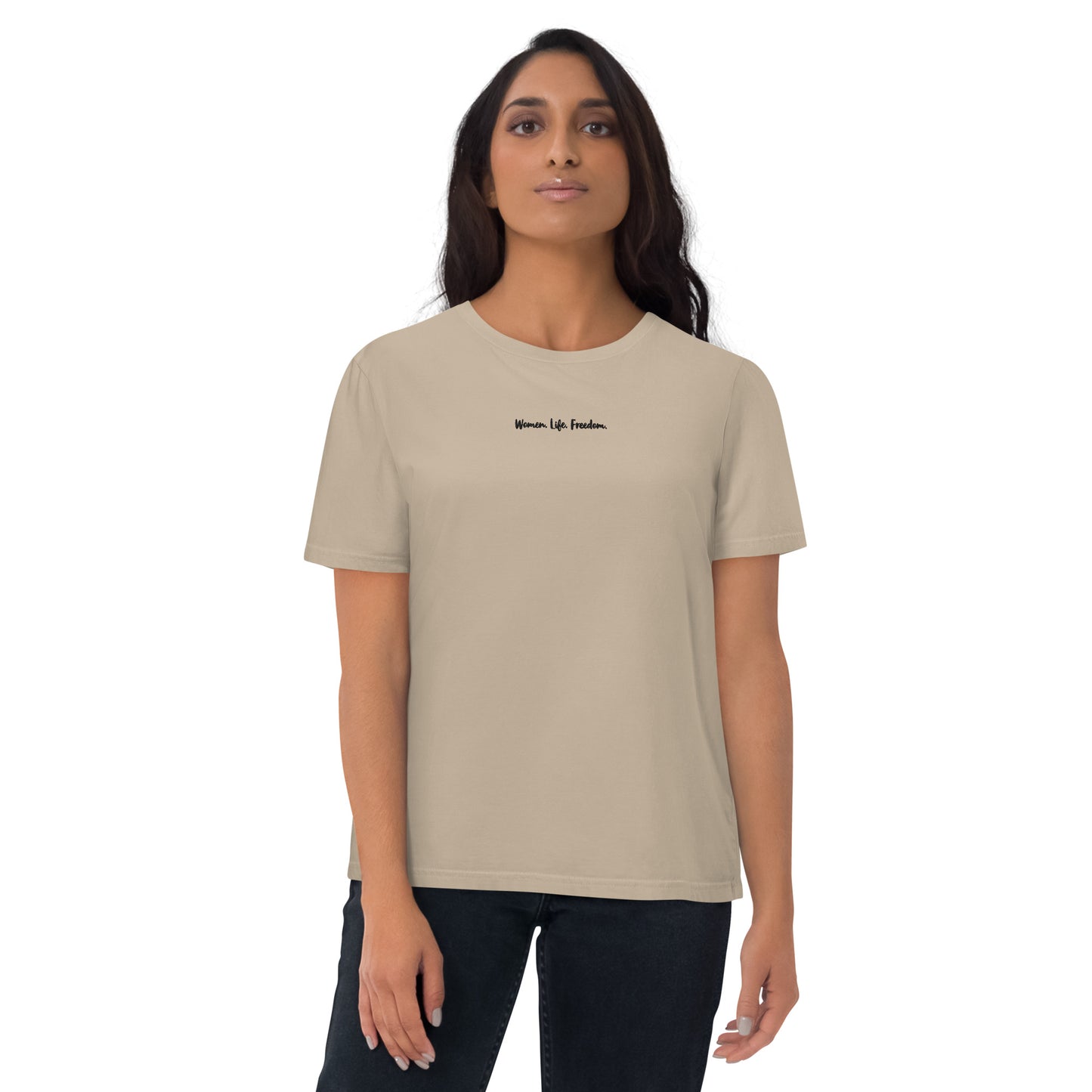 Women. Life. Freedom. T-shirt in Sand. In support for Women's equal rights