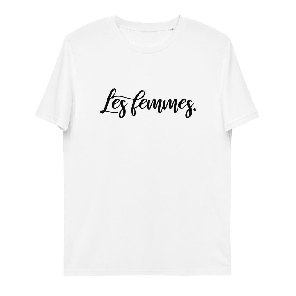 Feminist ekologisk T-shirt med Les Femmes. svart tryck